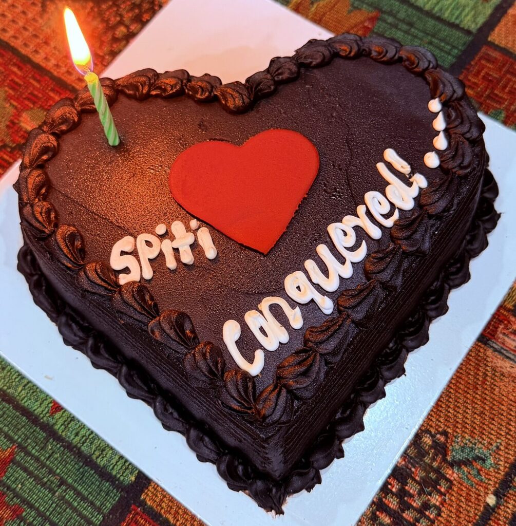 Celebration cake at home after completing Spiti bike ride